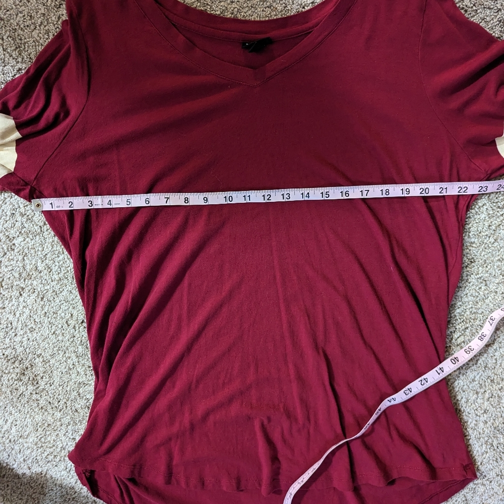 Torrid Heritage Slub V Neck Striped Maroon Football 3/4 Sleeves Tee - Picture 11 of 11